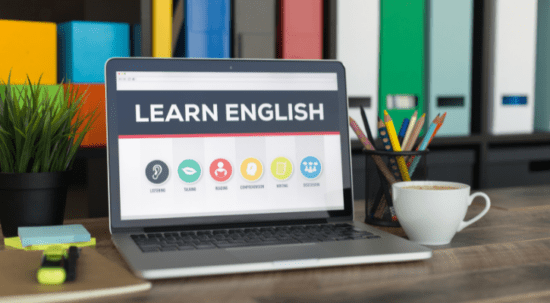 English classes online on laptop
